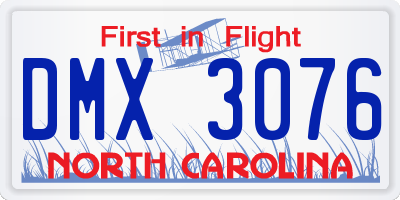 NC license plate DMX3076