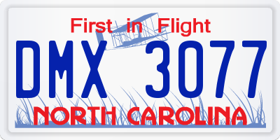 NC license plate DMX3077