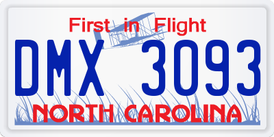 NC license plate DMX3093