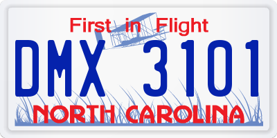 NC license plate DMX3101