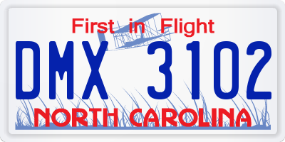 NC license plate DMX3102