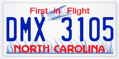 NC license plate DMX3105