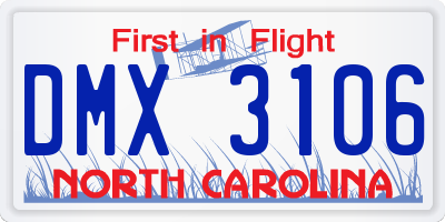 NC license plate DMX3106