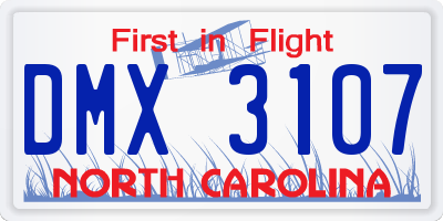 NC license plate DMX3107