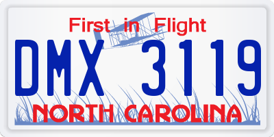 NC license plate DMX3119