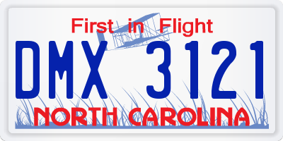 NC license plate DMX3121
