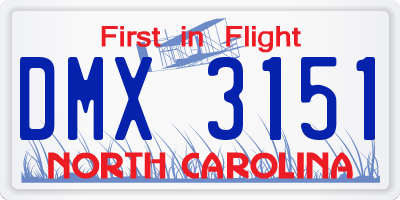 NC license plate DMX3151