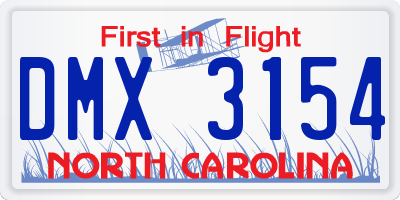 NC license plate DMX3154