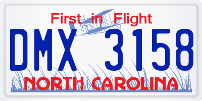 NC license plate DMX3158
