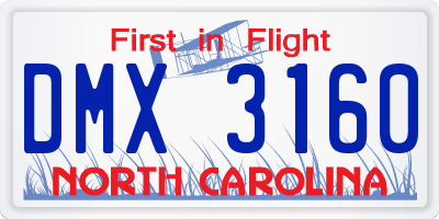 NC license plate DMX3160