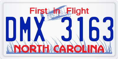 NC license plate DMX3163