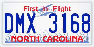NC license plate DMX3168