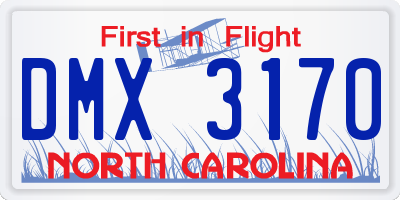 NC license plate DMX3170