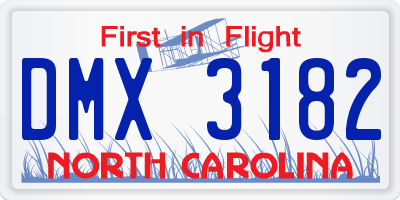 NC license plate DMX3182