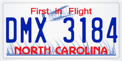 NC license plate DMX3184