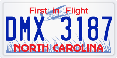 NC license plate DMX3187