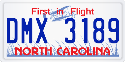 NC license plate DMX3189
