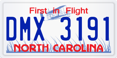 NC license plate DMX3191