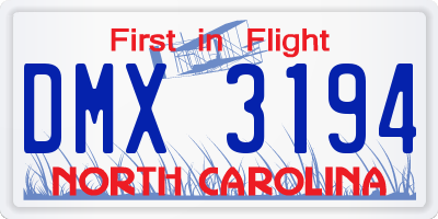 NC license plate DMX3194
