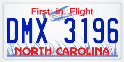NC license plate DMX3196