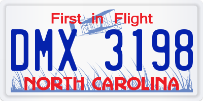 NC license plate DMX3198