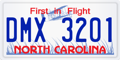 NC license plate DMX3201