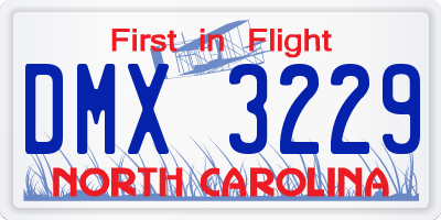 NC license plate DMX3229
