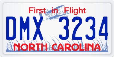 NC license plate DMX3234