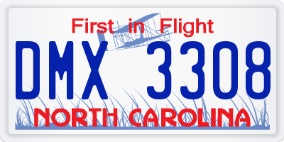 NC license plate DMX3308