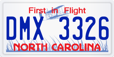 NC license plate DMX3326