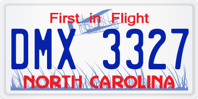 NC license plate DMX3327
