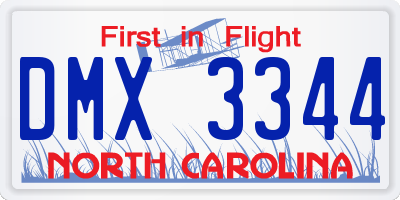 NC license plate DMX3344