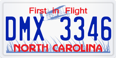 NC license plate DMX3346