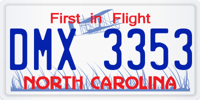 NC license plate DMX3353