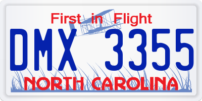 NC license plate DMX3355