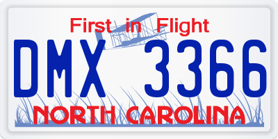 NC license plate DMX3366