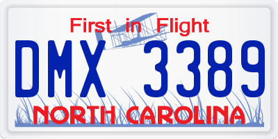 NC license plate DMX3389