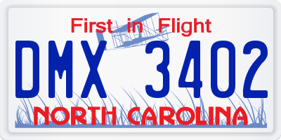 NC license plate DMX3402