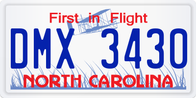 NC license plate DMX3430