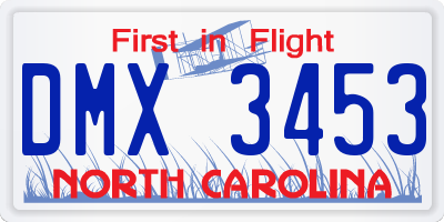 NC license plate DMX3453
