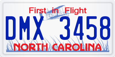 NC license plate DMX3458