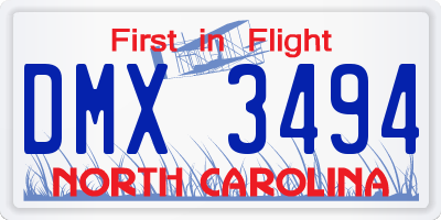 NC license plate DMX3494
