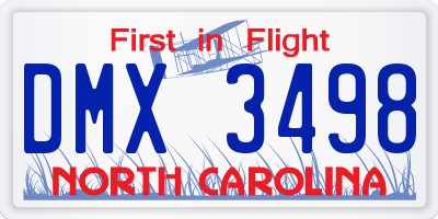 NC license plate DMX3498