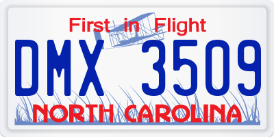 NC license plate DMX3509