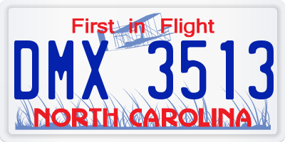 NC license plate DMX3513