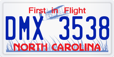NC license plate DMX3538