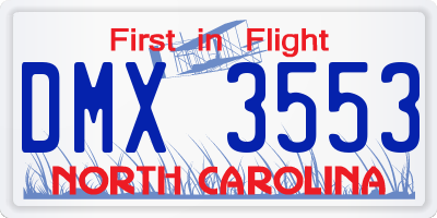 NC license plate DMX3553