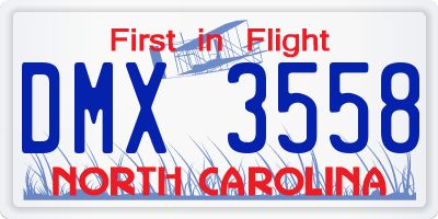 NC license plate DMX3558