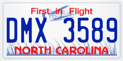 NC license plate DMX3589