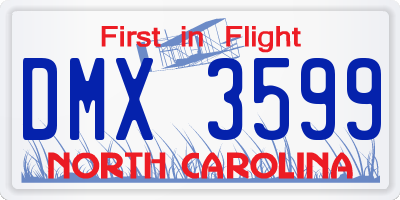 NC license plate DMX3599
